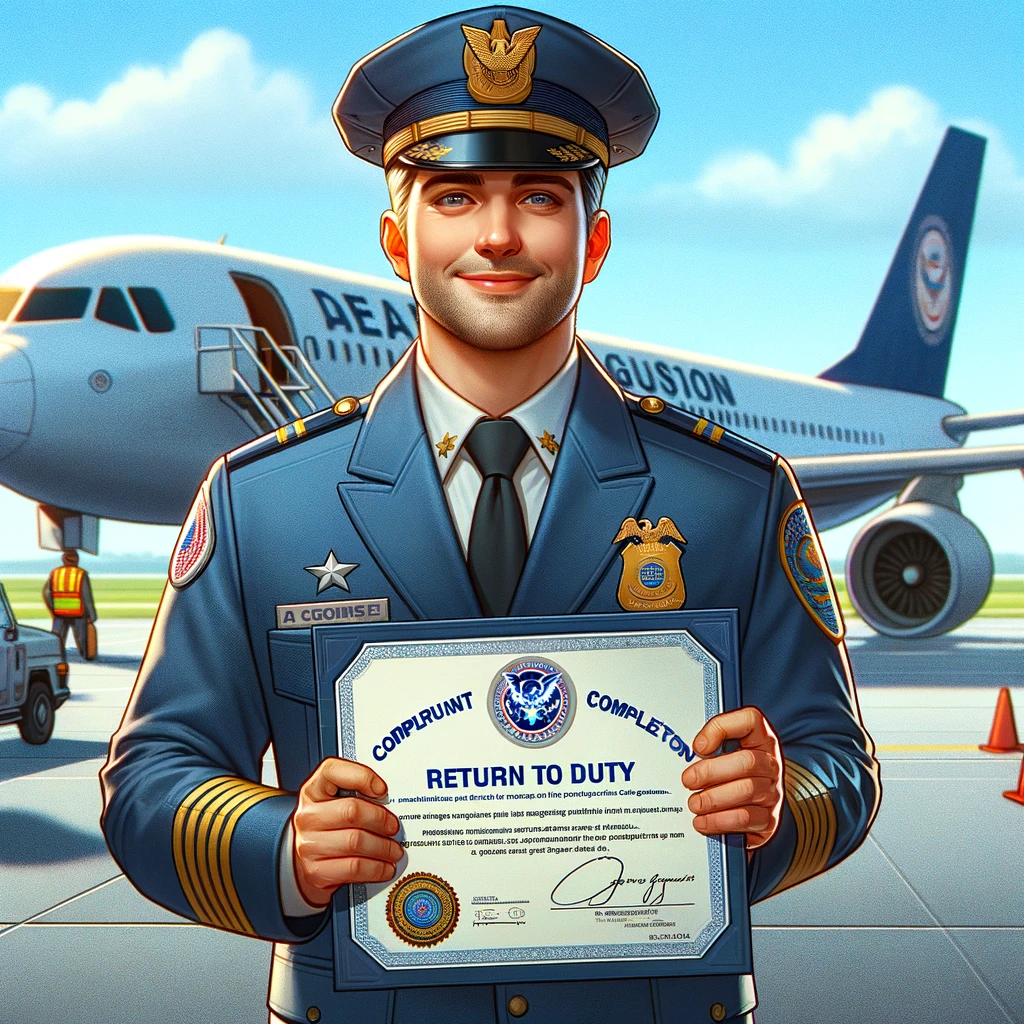 DALL·E 2024-01-01 15.07.43 - An image of a person wearing a uniform and badge of a Department of Transportation agency (such as FAA, FMCSA, FRA, USCG, PHSMA) standing proudly in f